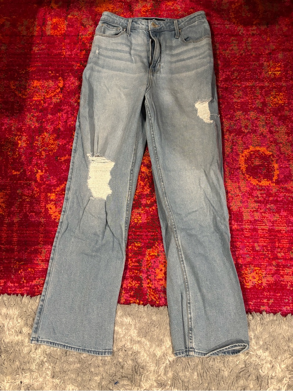 Hollister Light Blue Flare Jeans with Distressed Knees